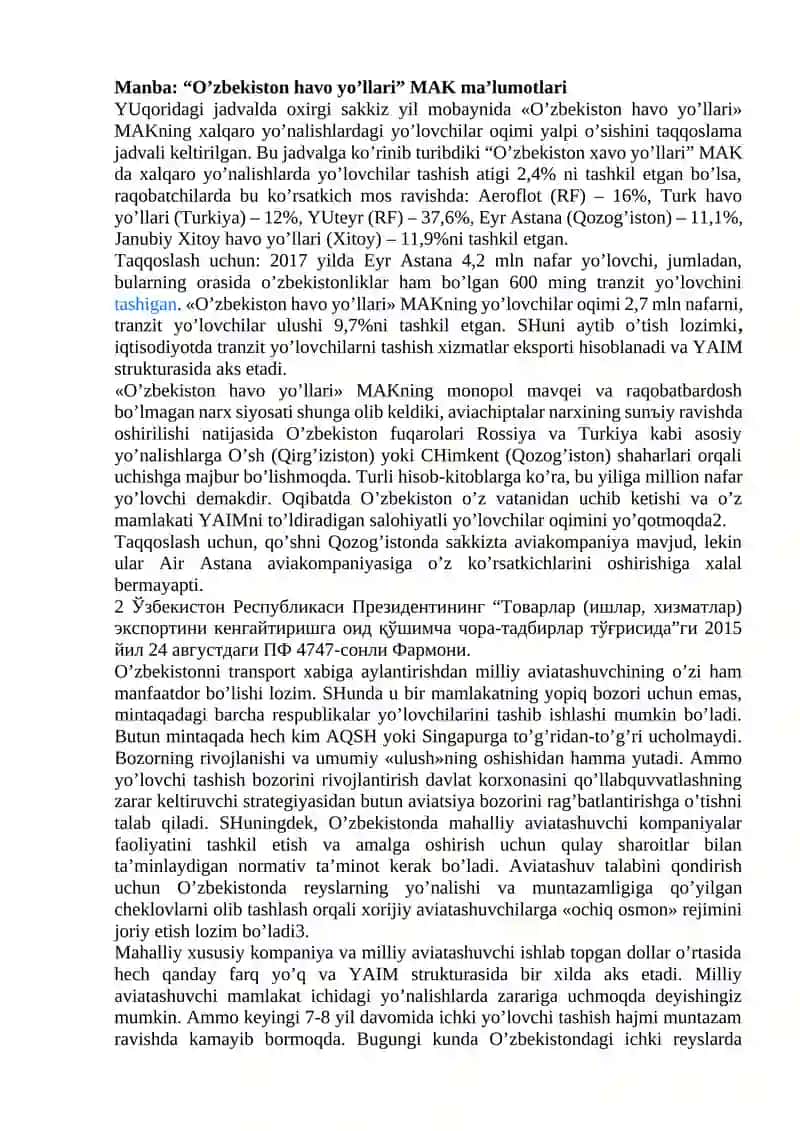 Rеspublikаmizdа аviа vа tеmir yo’l trаnspоrtidа yuk vа yo’lоvchi tаshishdаgi muаmmоlаr 2