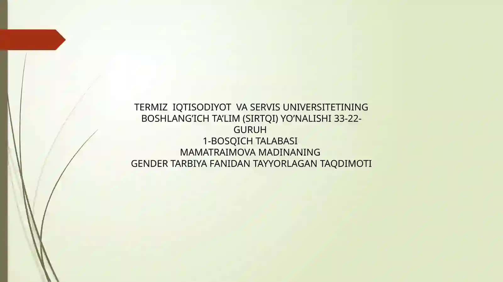 GENDER TARBIYA FANIDAN TAYYORLAGAN TAQDIMOTI 2
