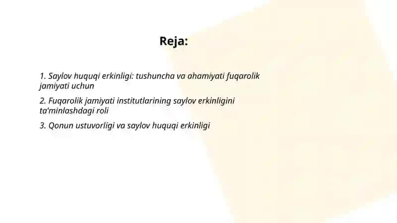 Saylov huquqi erkinligi fuqarolik jamiyatining sharti 2