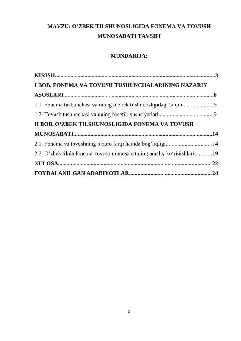 O‘ZBEK TILSHUNOSLIGIDA FONEMA VA TOVUSH MUNOSABATI TAVSIFI 2