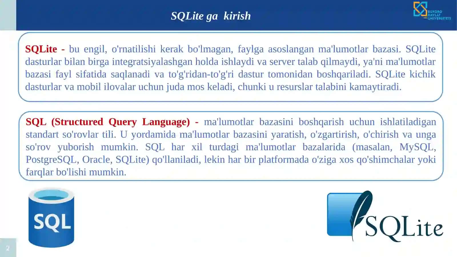 SQLite ga kirish 2