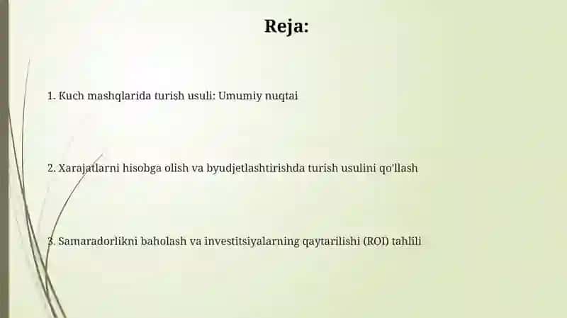 Kuch Mashqlar Usullarini Hisobga Olish 2