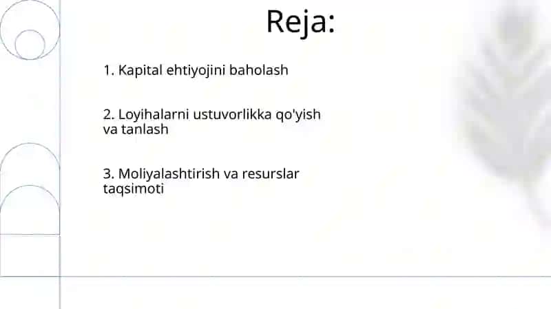 Kapital qòyilmalar budjetini ishlab chiqish 2