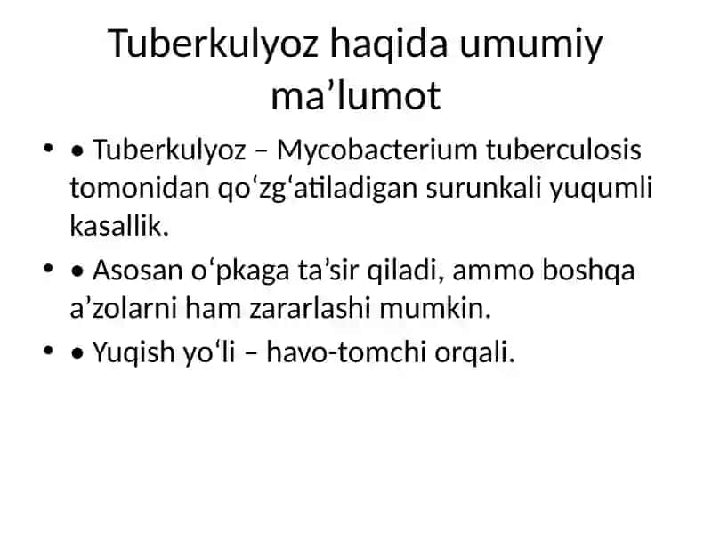Tuberkulyozni tashxislash usullari 2