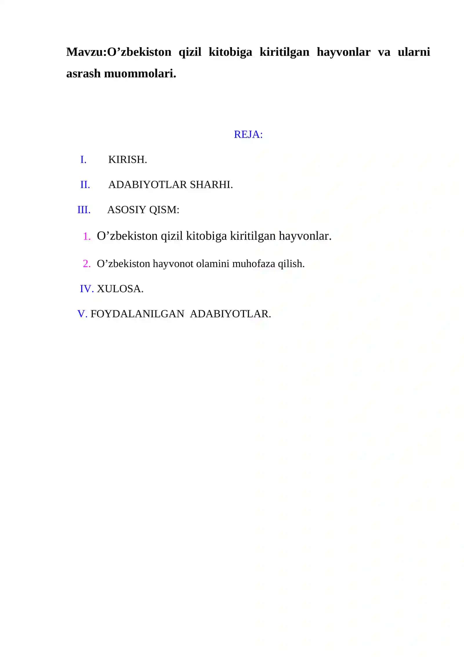 O’zbekiston qizil kitobiga kiritilgan hayvonlar va ularni asrash muommolari 2