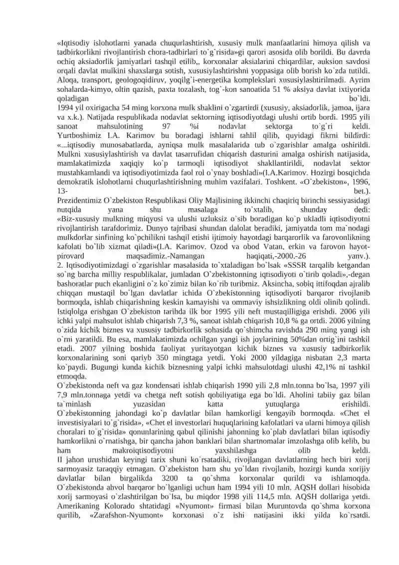 O‘zbekistonda iqtisodiy isloxotlarning amalga oshirilishi 2