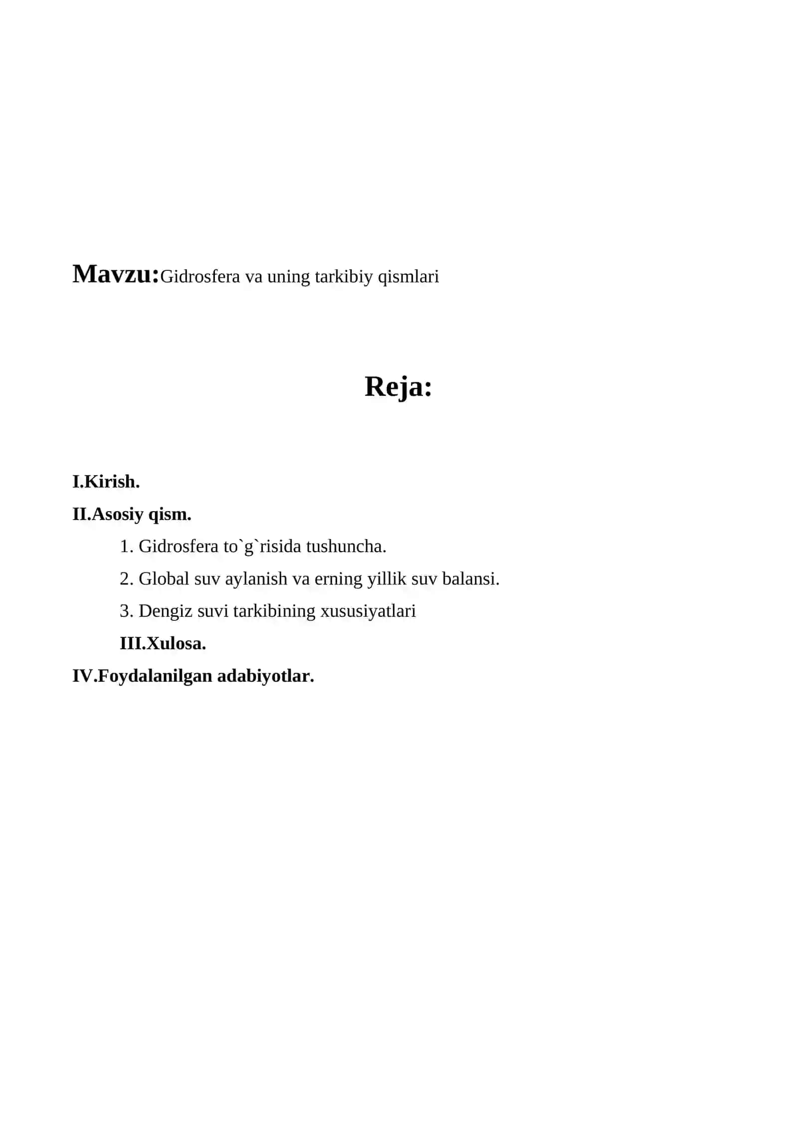 Mavzu: Gidrosfera va uning tarkibiy qismlari 2
