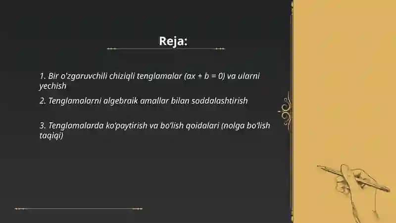Bir o'zgaruvchi tenglamalar 2