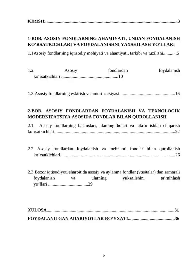 ASOSIY FONDLARDAN FOYDALANISH VA MEHNATNI FONDLAR BILAN QUROLLANISH KO‘RSATKICHLARI 2