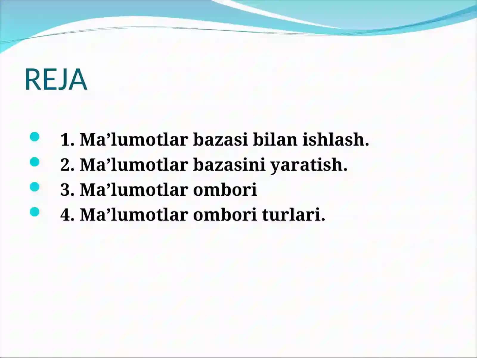 Ma`lumotlar bazasi boshqarish tizimi (MBBT) 2