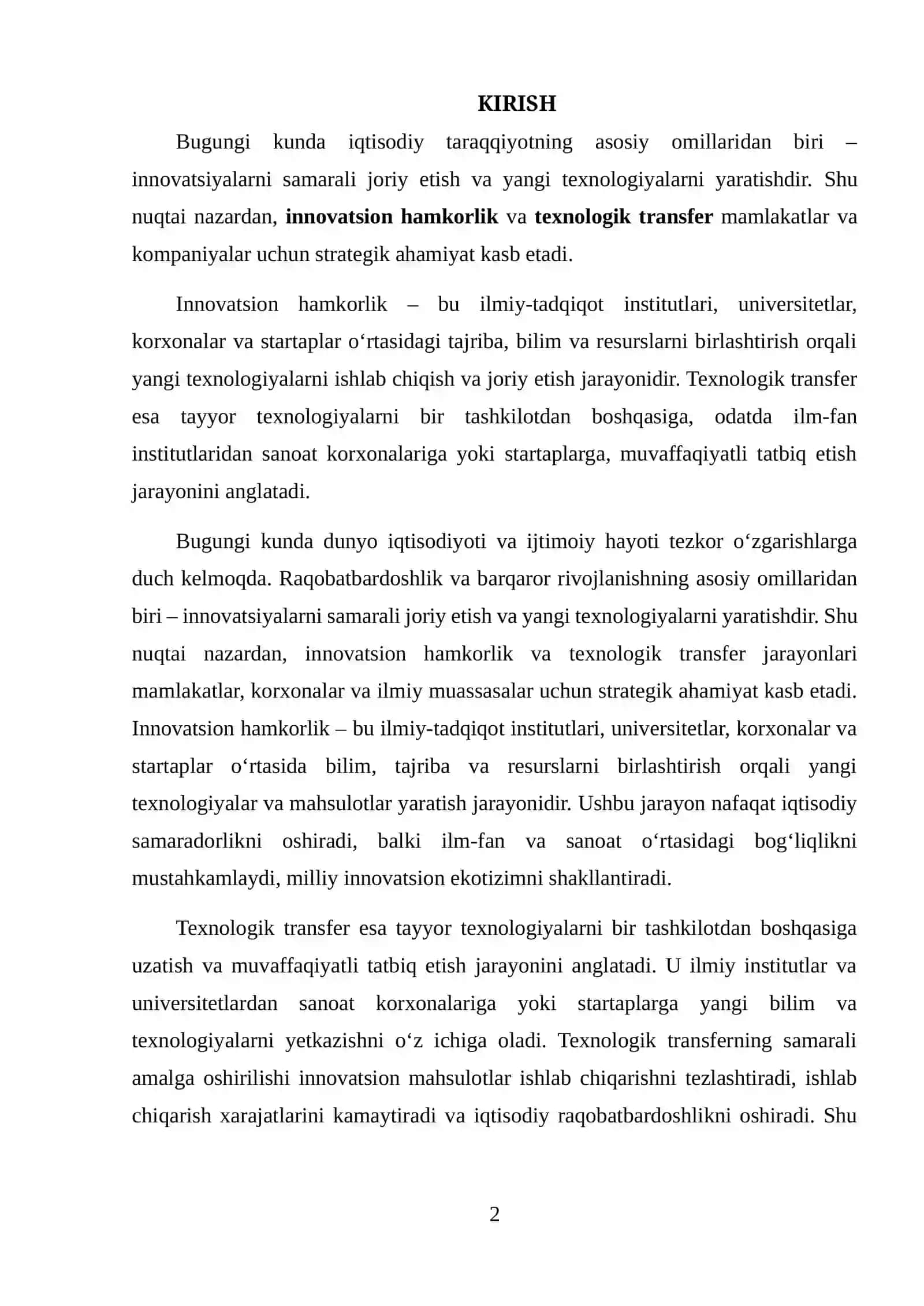 Innovatsion hamkorlik va texnologik transfer siyosati 2