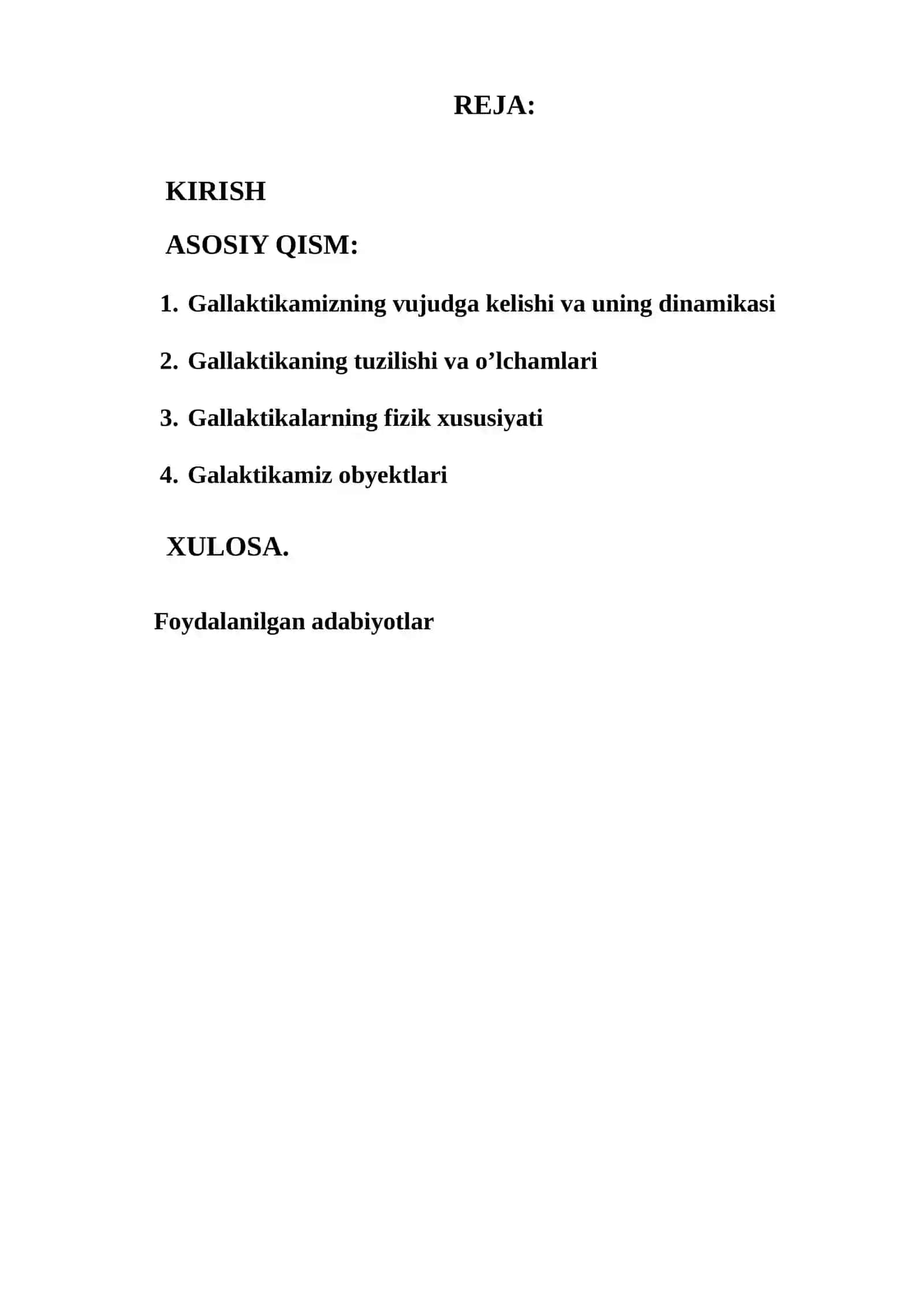 Gallaktika va uning tuzilishi mavzusida KURS ISHI 2