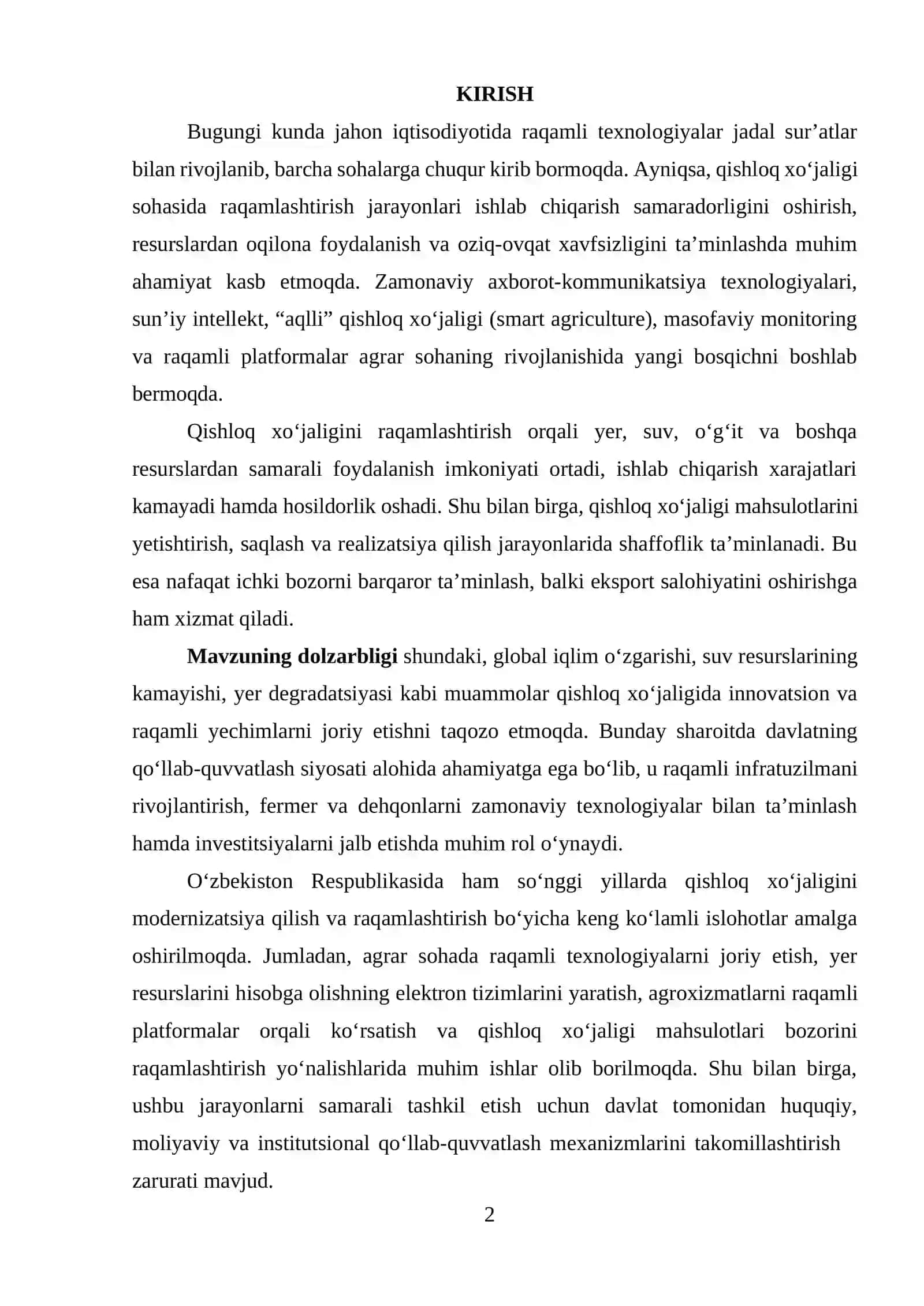 Qishloq xo‘jaligini raqamlashtirishni davlat tomonidan qo‘llab-quvvatlash 2