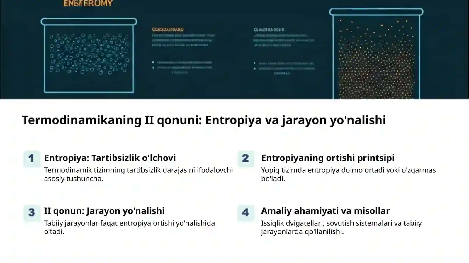 Termodinamikaning asosiy qonunlari va ularning ahamiyati 2
