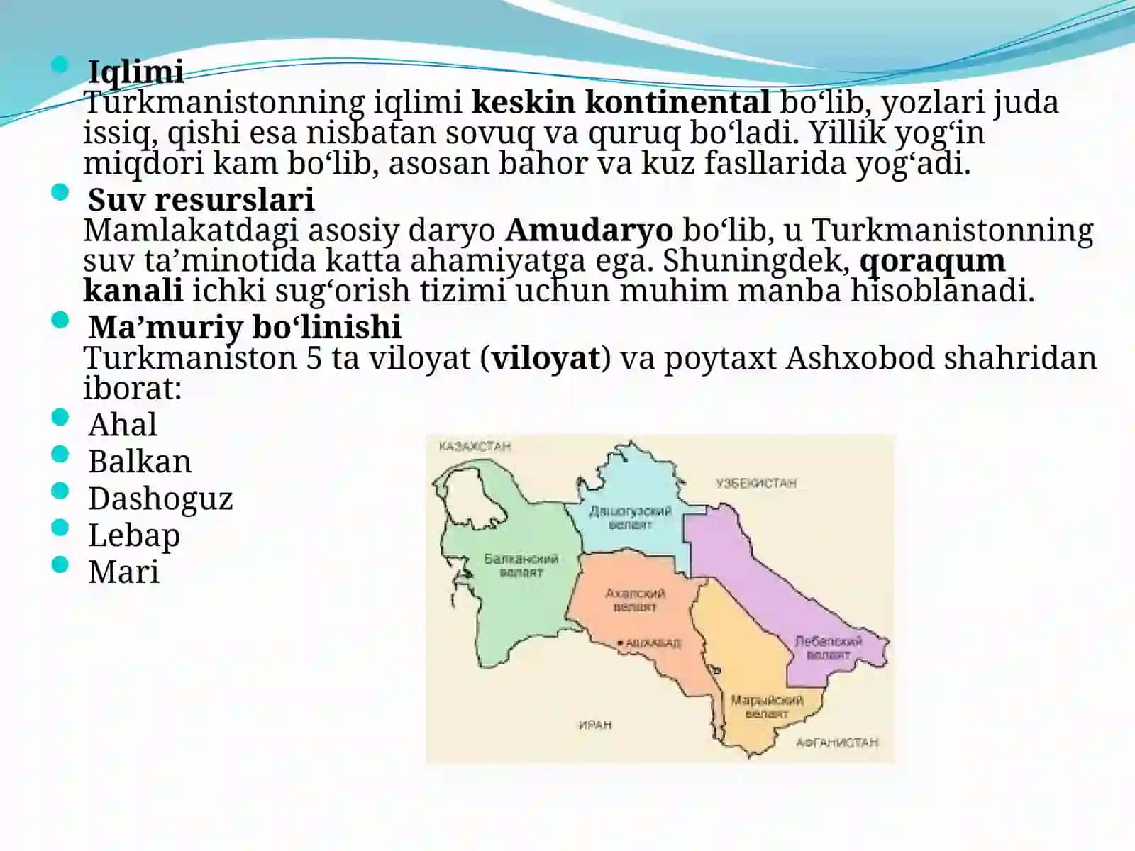 Turkmanistonning geografik joylashuvi va umumiy ma’lumot 2
