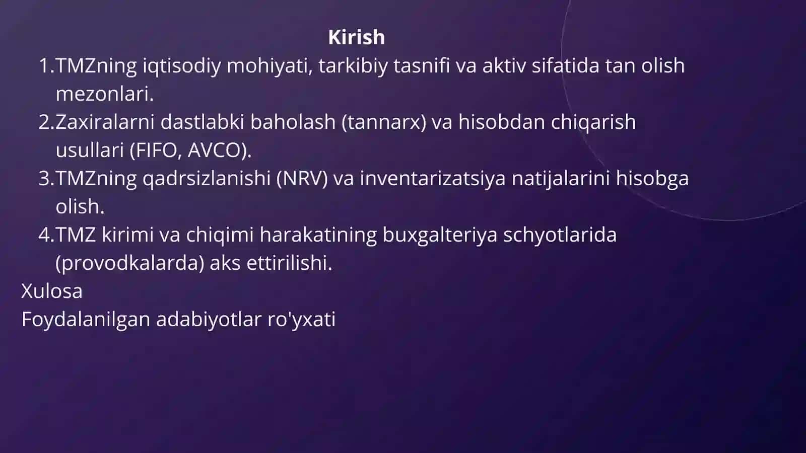 Tovar moddiy zaxiralari boshqaruvi va hisobi. Tovar moddiy zaxiralari 2