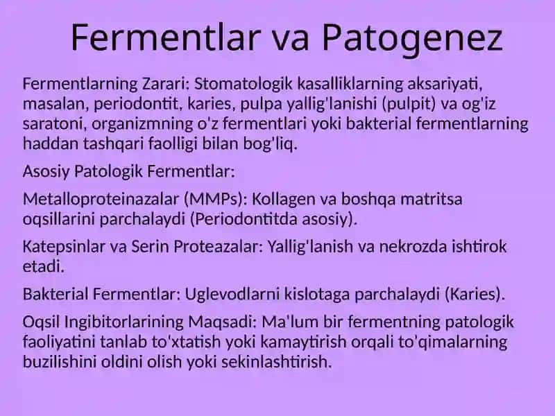 Oqsil ingibitorlarini stomatologiyada qo'llanilishi 2