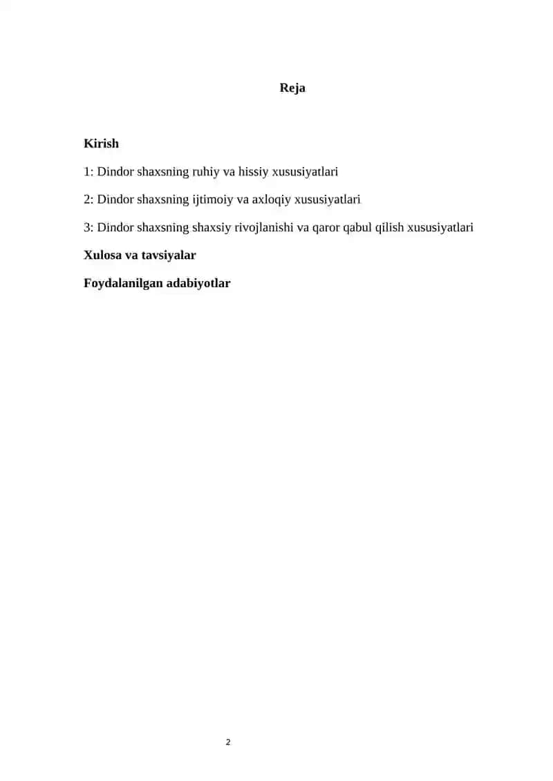 Dindor shaxsiga xos psixologik xususiyatlar. 2