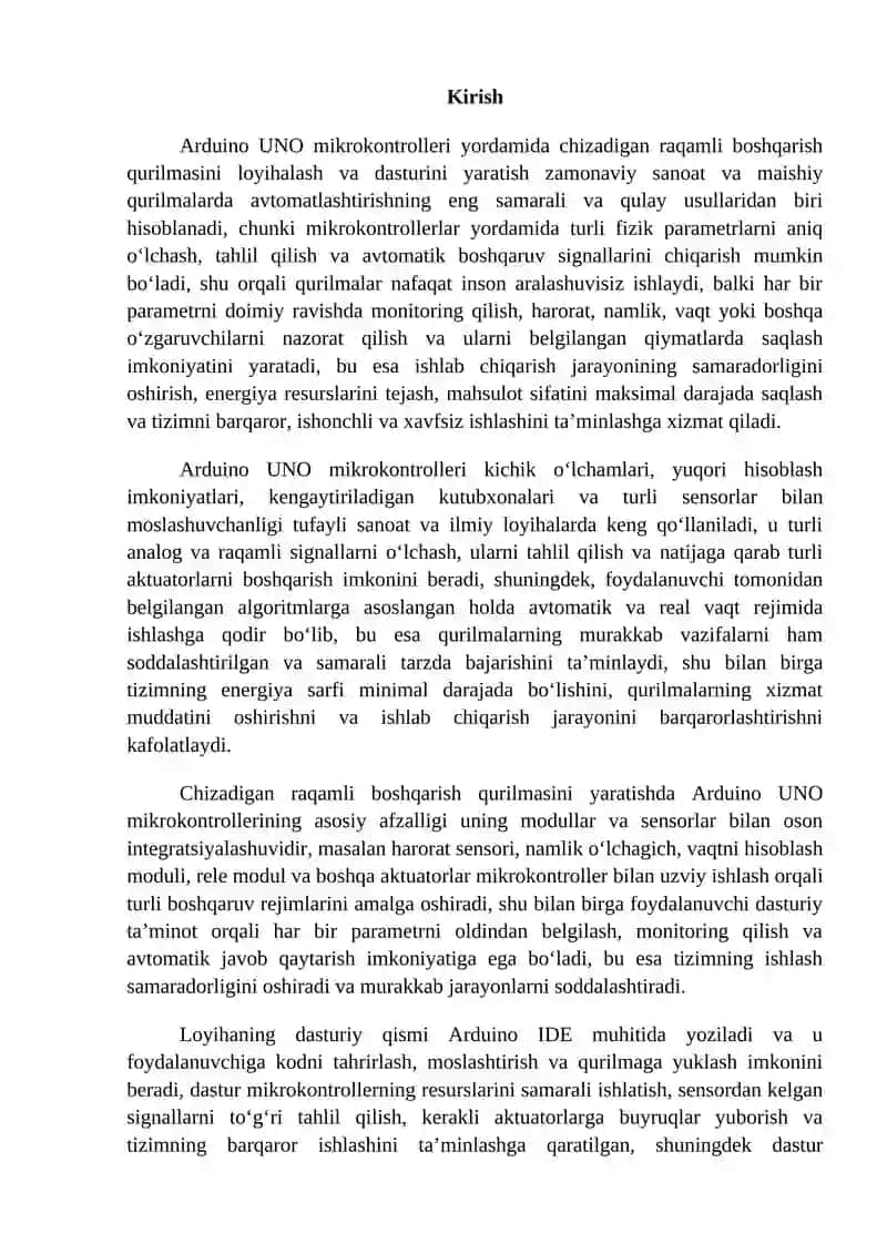 Arduino UNO mikrokontrolleri orqali chizadigan raqamli boshqarish qurilmasini loyihalashtirish va dasturini yaratish 2