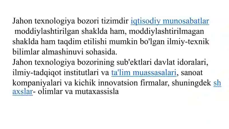Jahon texnologiya bozori. Tuzilishi, xususiyatlari, zamonaviy rivojlanish tendentsiyalari. 2