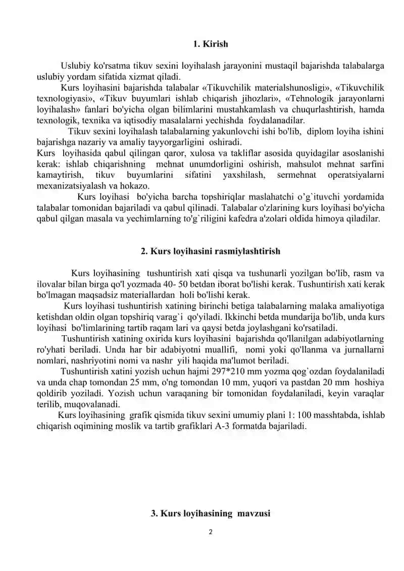 KURS  LOYIHASINI BAJARISH bo'yicha uslubiy ko'rsatma 2