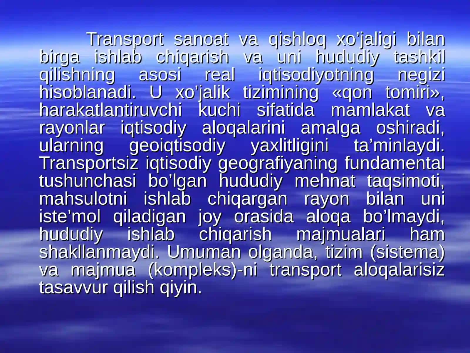 Transport geografiyasi va uning hududiy majmualari 2