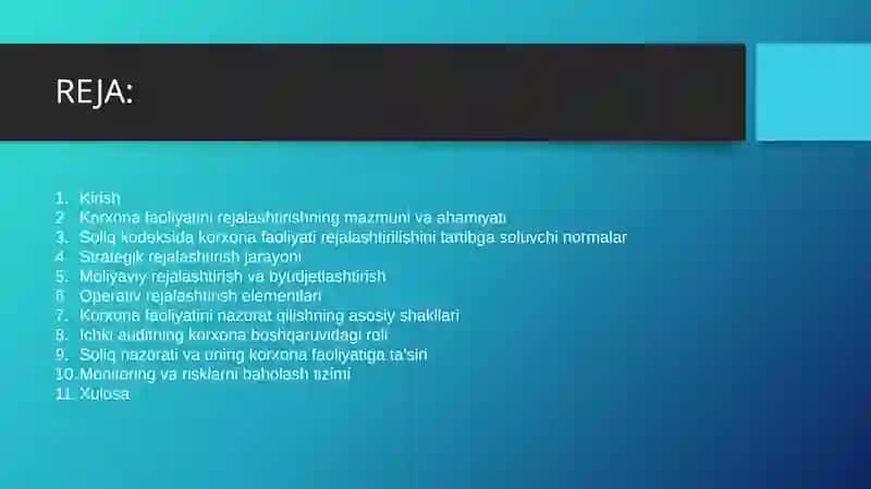 Korxonalar faoliyatini rejalashtirish va nazorat qilish 2