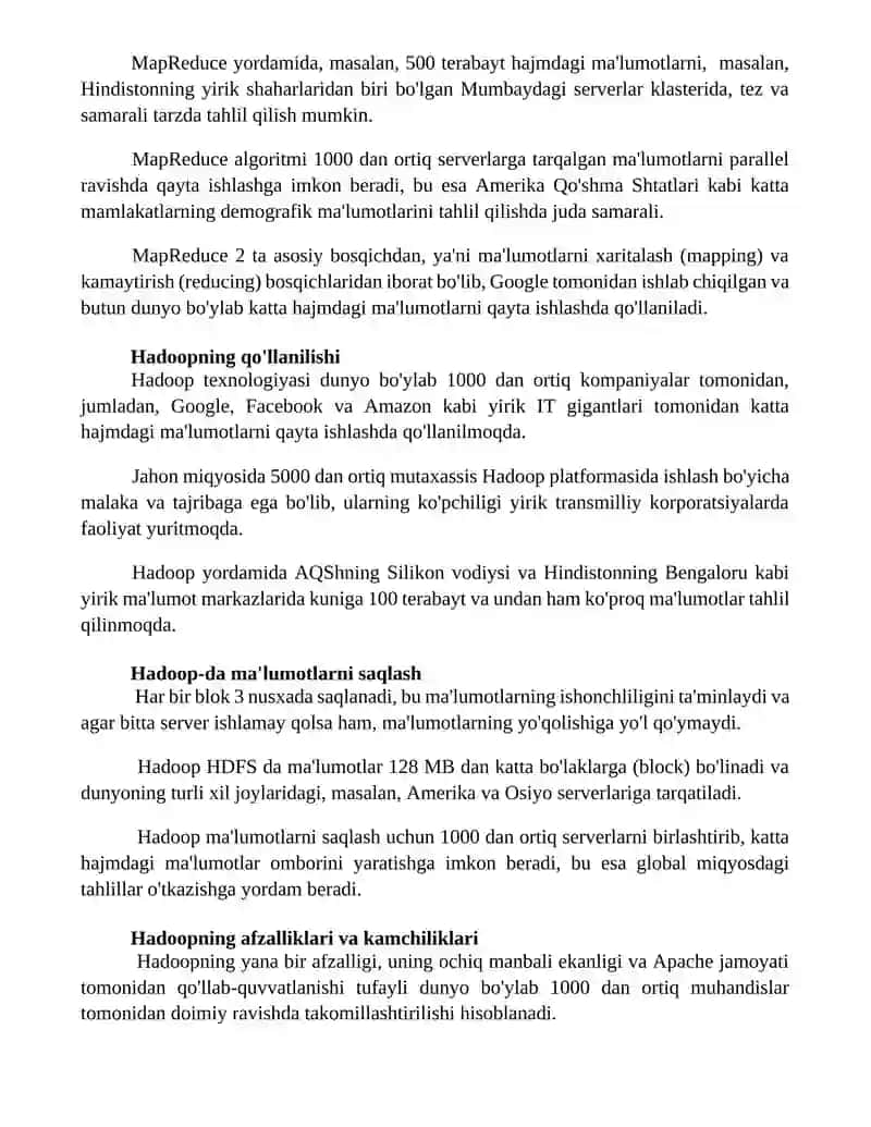 Hadoop arxitekturasi va uning asosiy komponentlari 2