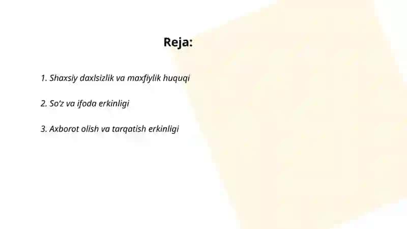 Shaxsiy huquq erkinliklari 2