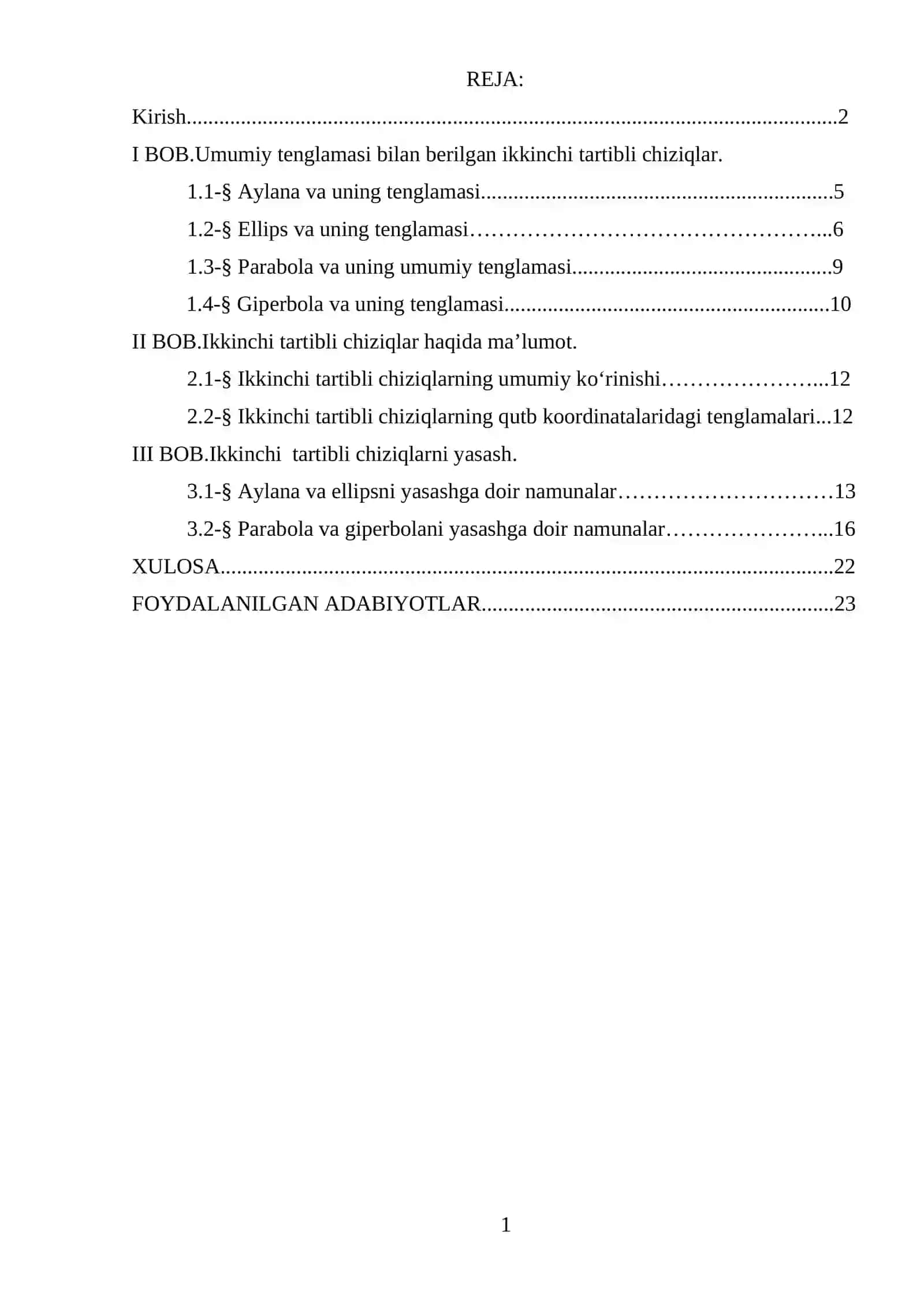 “IKKINCHI TARTIBLI CHIZIQLARNING UMUMIY TENGLAMALARI”mavzusidagi 2