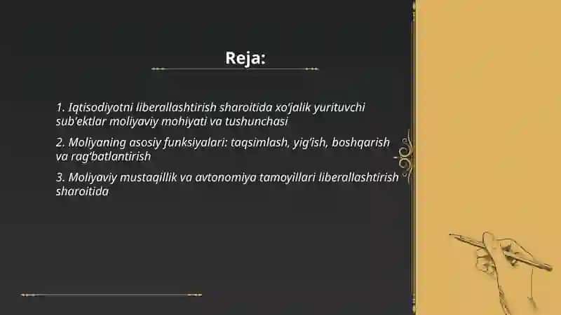 Iqtisodiyotni liberallashtirish sharoitida xoʻjalik yurituvchi subʼektlar moliyasi 2