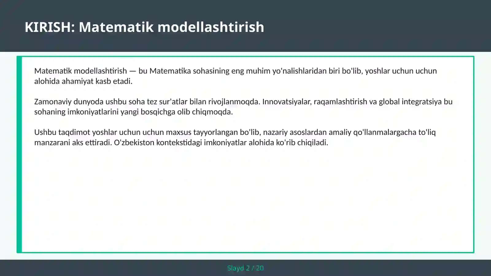 MATEMATIK MODELLASHTIRISH 2