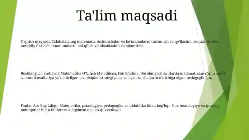 Boshlang'Ich Sinflarda Matematika O'Qitish Metodikasi 2