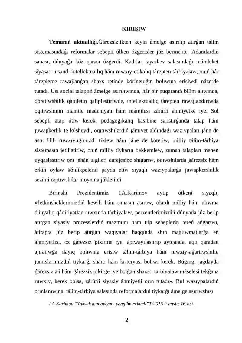 SABAQ HÁM SABAQTAN TÍSQARÍ OQÍTÍWSHÍNÍŃ QARÍM-QATNASÍ 2