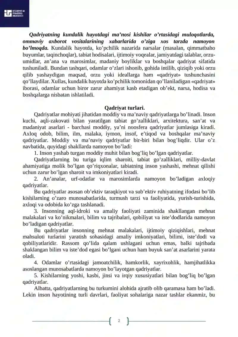 Qadriyatlar falsafasi (Aksiologiya) 2