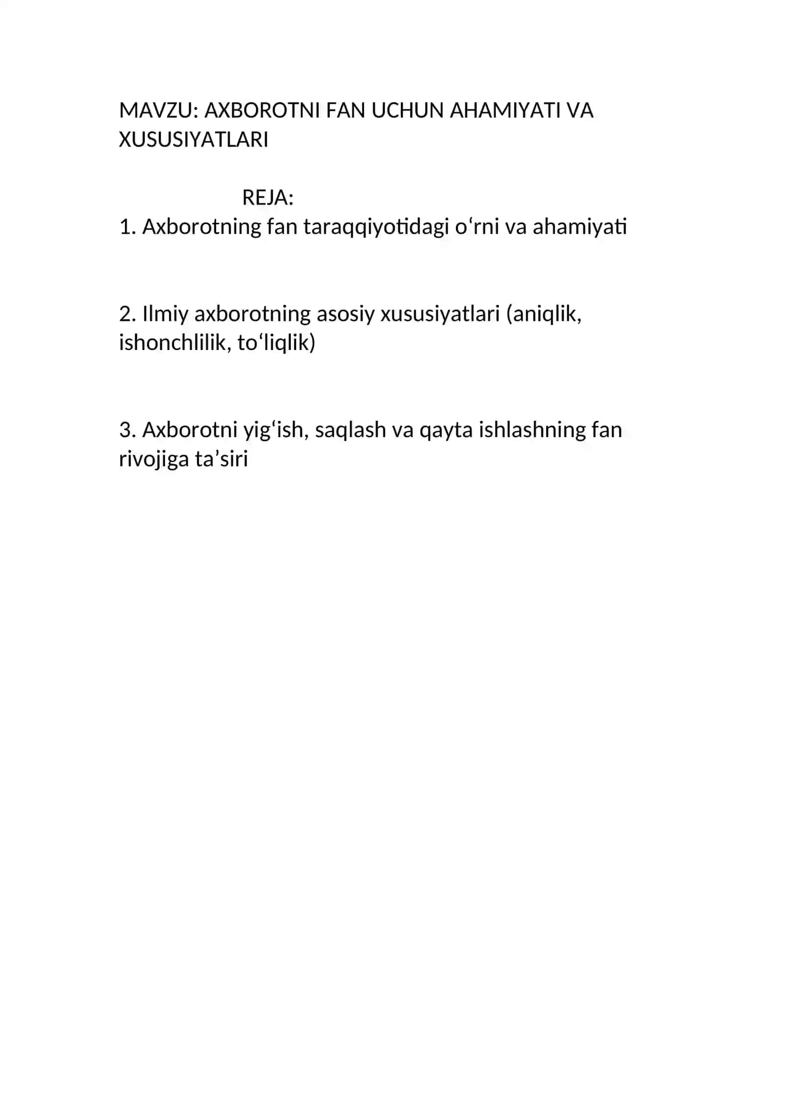 AXBOROTNI FAN UCHUN AHAMIYATI. 2