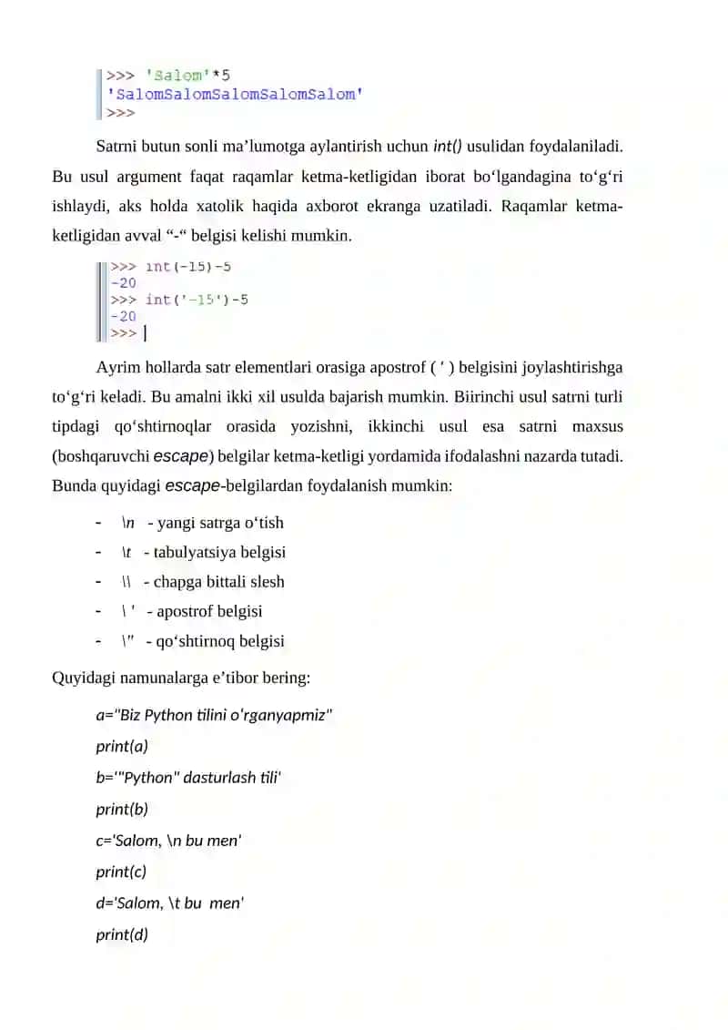 Satrlar bn ishlash 2