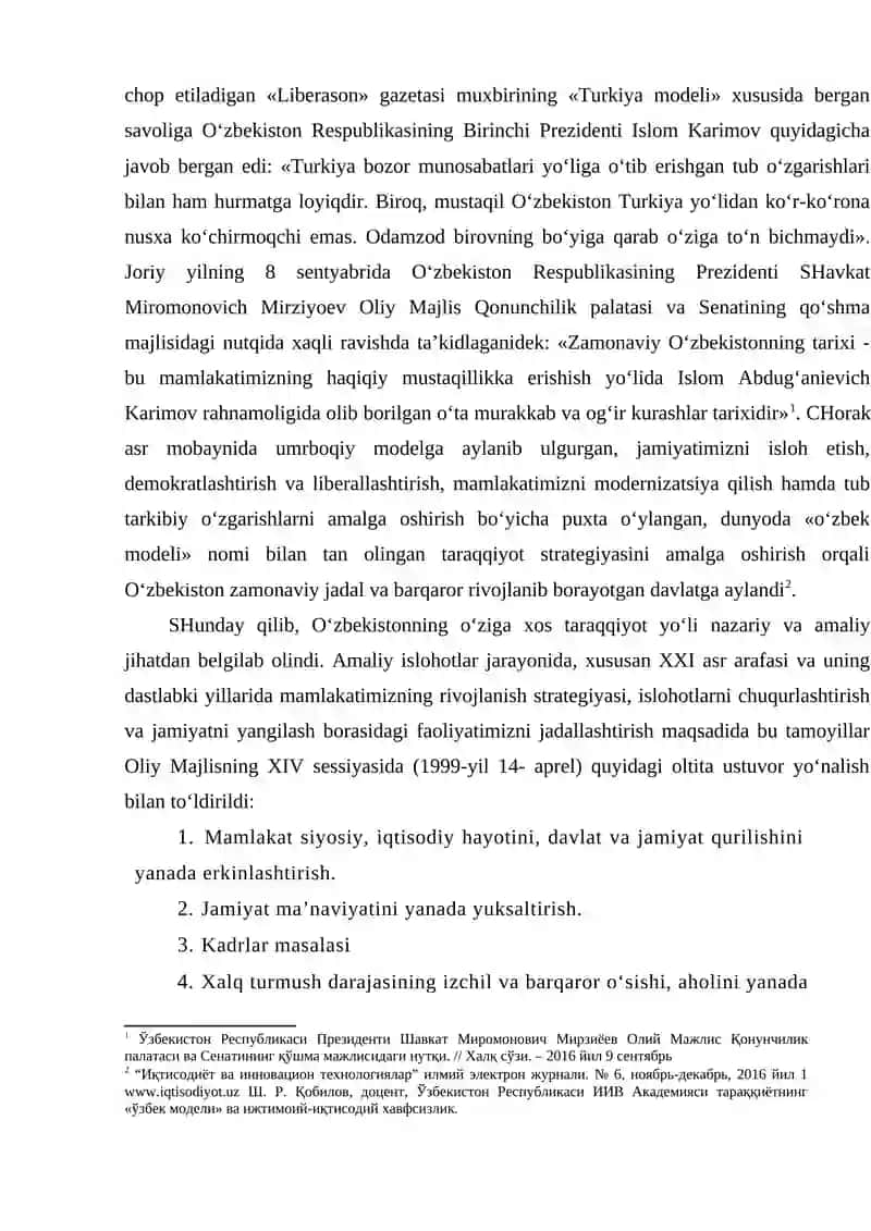 Taraqqiyotning “O‘zbek modeli”. Iqtisodiy islohotlar 2