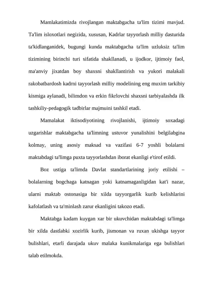 Maktabgacha ta'lim tashkilotining ta’lim shakli 2