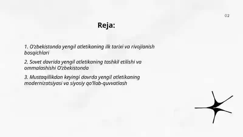 Oʻzbekistonda yengil atletikaning rivojlanishi tarixi va uning jismoniy tarbiyada tutgan oʻrni 2