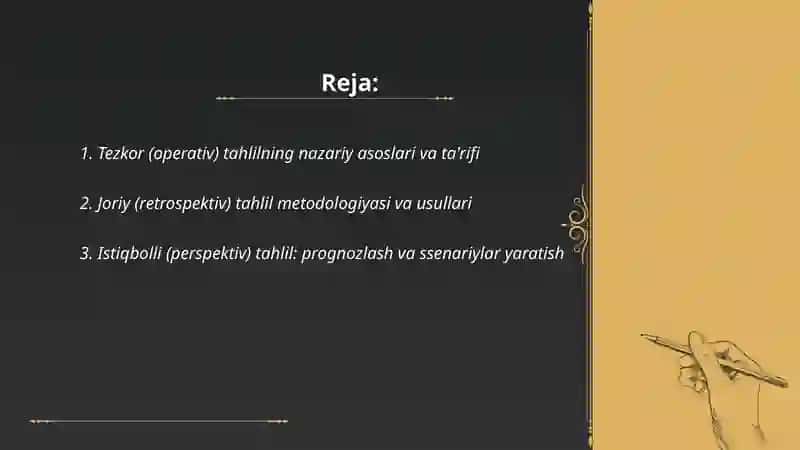 Tezkor (operativ) joriy (retrospektiv) va istiqbolli (perspektiv) tahlil 2