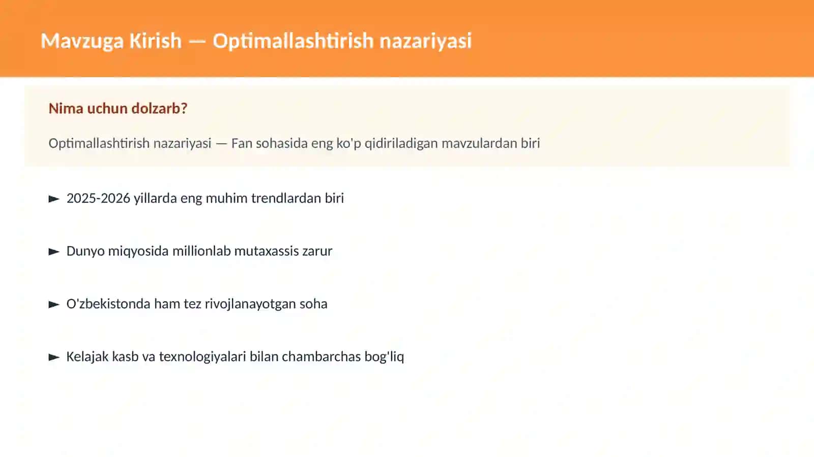 Optimallashtirish nazariyasi 2