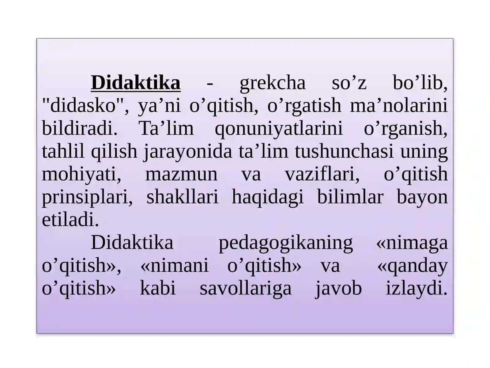 Didaktika - Pedagogik ta’lim nazariyasi 2