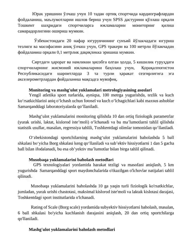 Trenirofka va musobaqa yuklanmalari nazorati metrologik asoslari 2