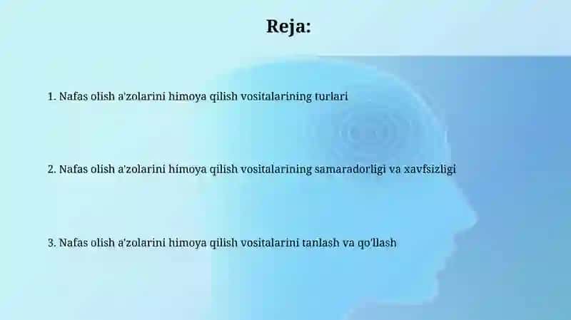 Nafas olish organlarini himoya qiluvchi individual himoya vositalari 2