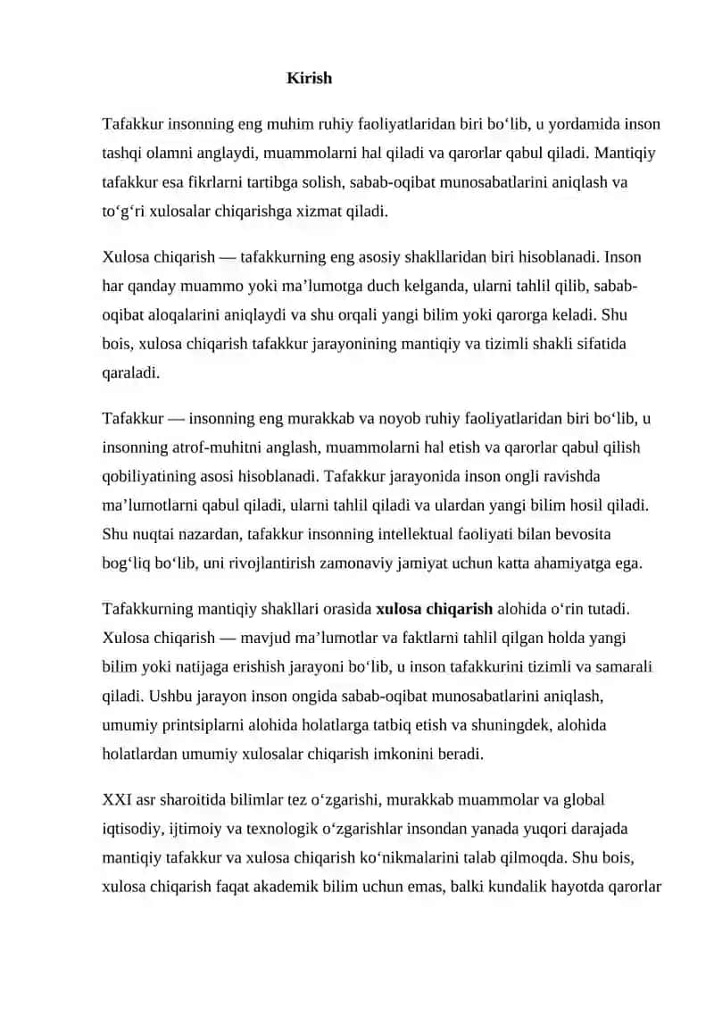 Xulosa chiqarish — tafakkurning eng asosiy shakli 2