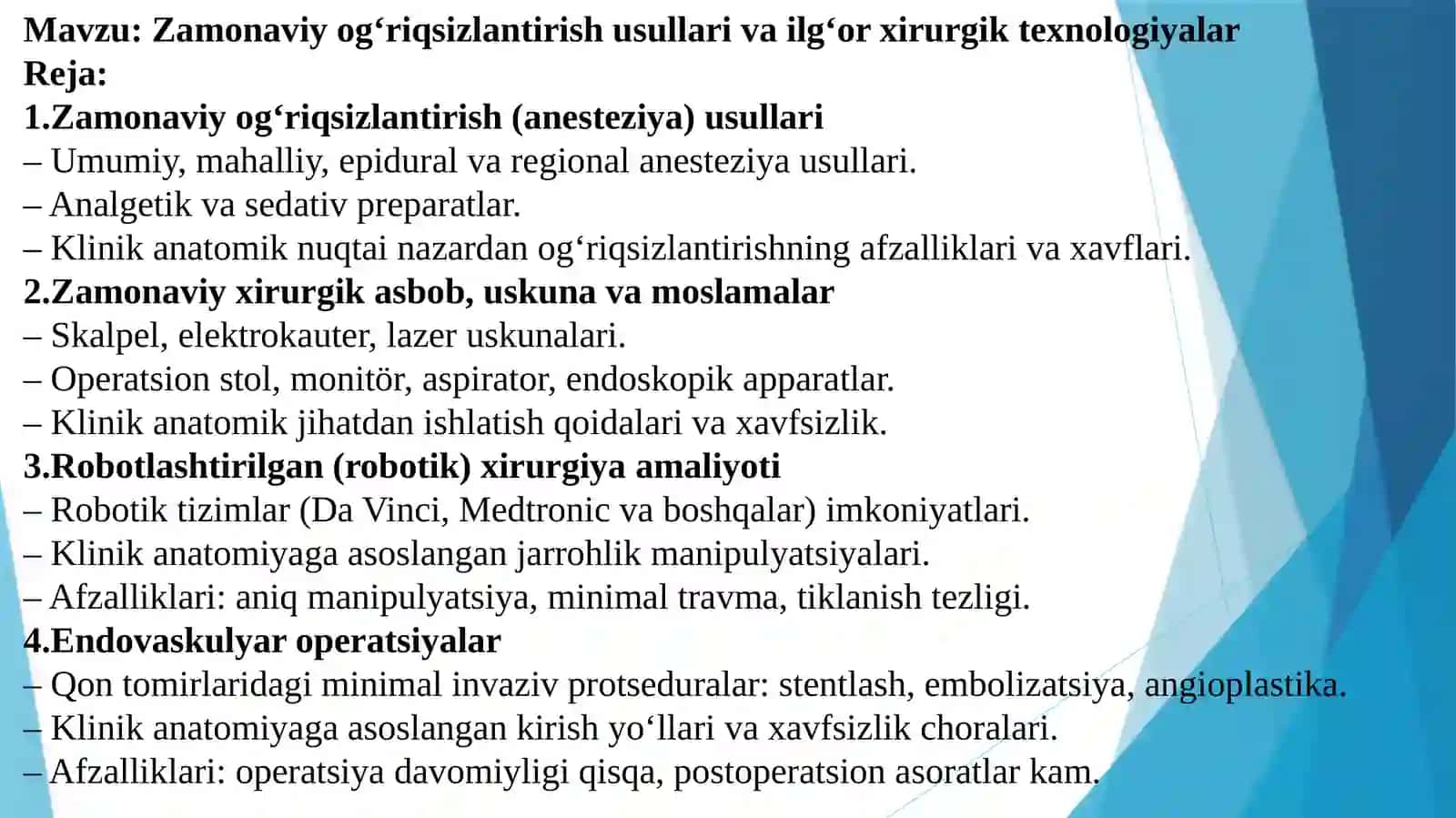Zamonaviy og‘riqsizlantirish usullari va xirurgik texnologiyalar 2