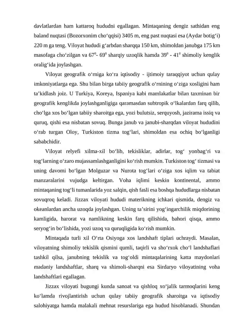 Jizzax viloyati geografik tavsifi 2