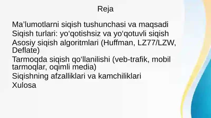 Tarmoqda malumotlarni siqish va uzatish protokollari 2