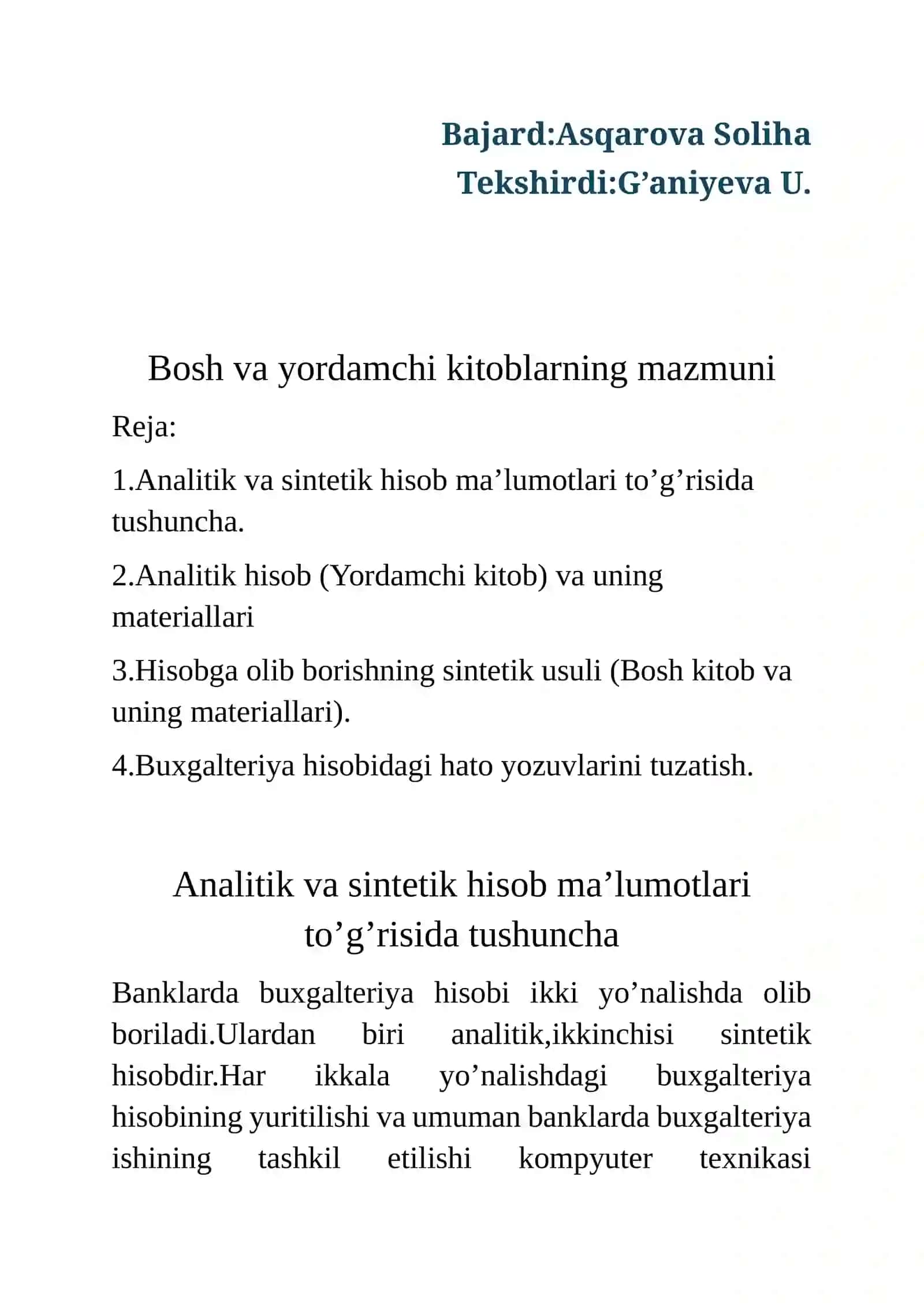 Bosh va yordamchi kitoblar mazmuni 2